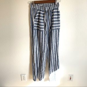 SO Size S Striped Palazzo Blue & White Linen Pants